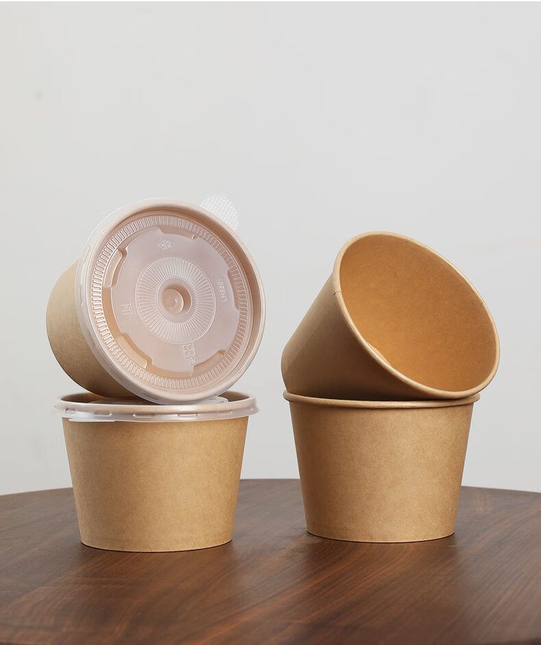 Fangcaodi Disposable Paper Bowls, 360ML*100 Pieces, Bamboo Fiber Soup Bowls for Hot And Sour Noodles And Rice Noodles, Takeout Bowls without Lids 5
