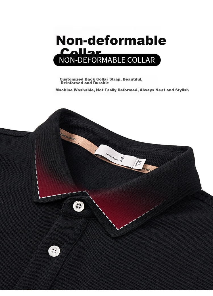 DANCING WOLVES [7A Grade Antibacterial] Pure Cotton Skin-Friendly Versatile Men's Long-Sleeve POLO Shirt, 302 Dark Coffee, L(175) 3