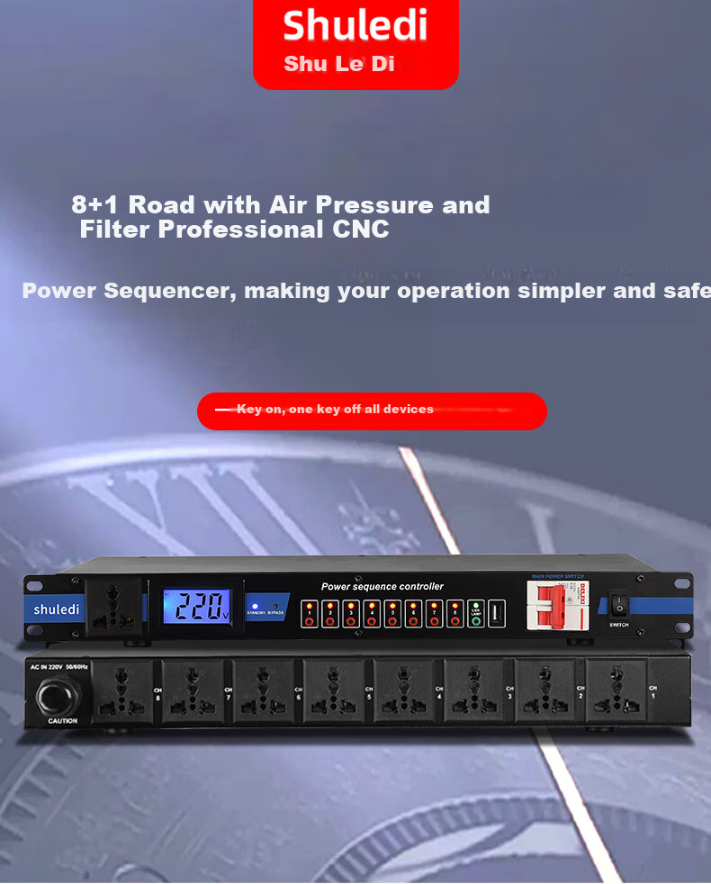 Shuledi D-20 Domestic Professional 8-Channel Power Sequencer with Filter, Independent Power Manager with Switch, Voltage Display, Stage Power Protector Controller for Meetings And KTV Audio Systems 10