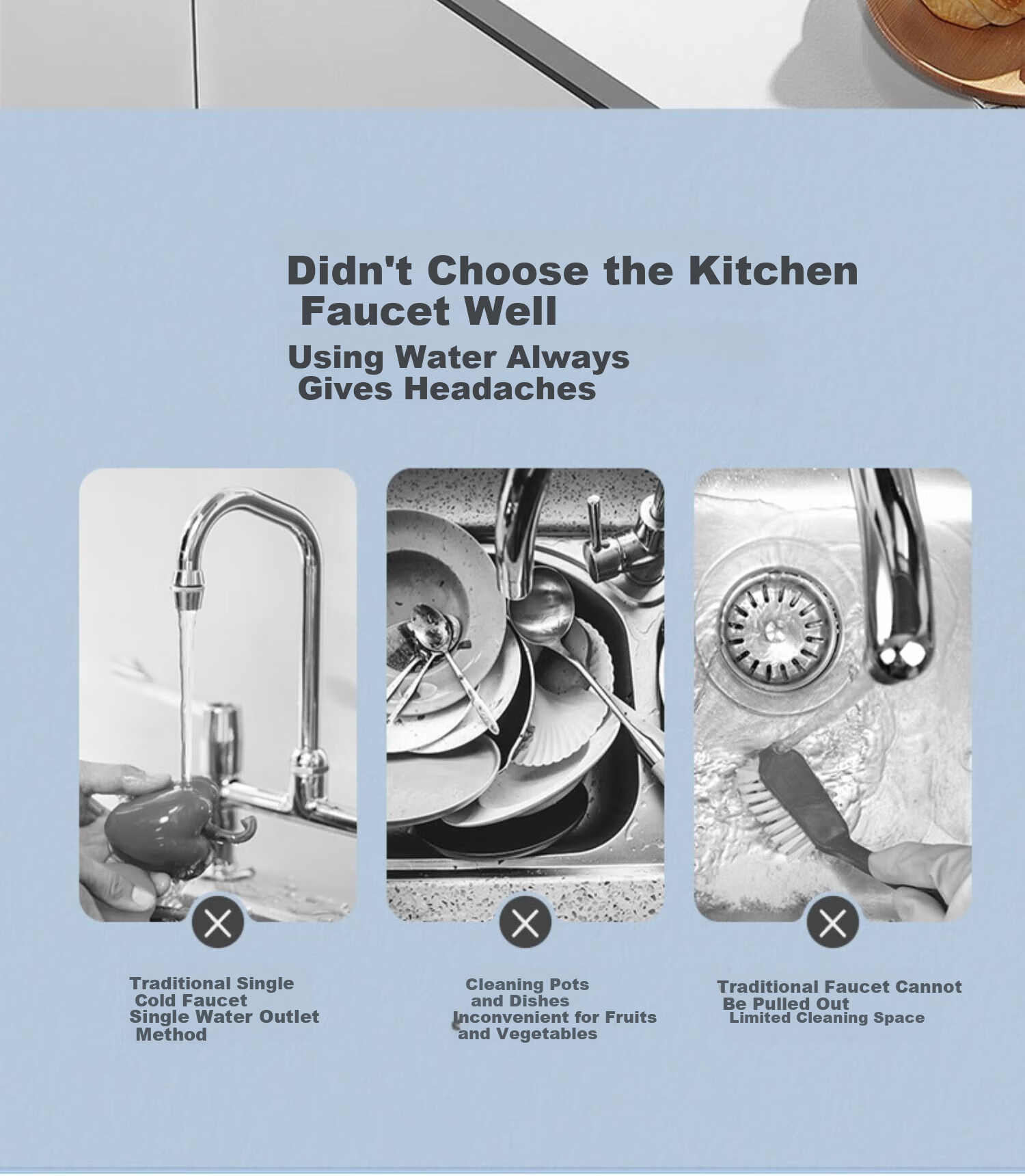 ARROW Kitchen Faucet, 360° Swivel Pull-Out Hot And Cold Water, Extendable Rotating Vegetable Washing Stainless Steel Kitchen Tap 3
