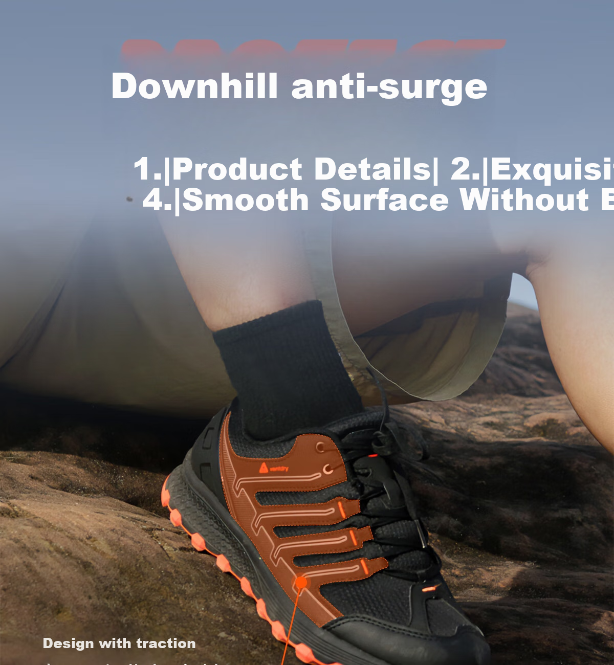 Huwaitegong Waterproof Non-Slip Shock-Absorbing Strong Grip Hiking Shoes for Men T52PRO Black Orange Size 37 13
