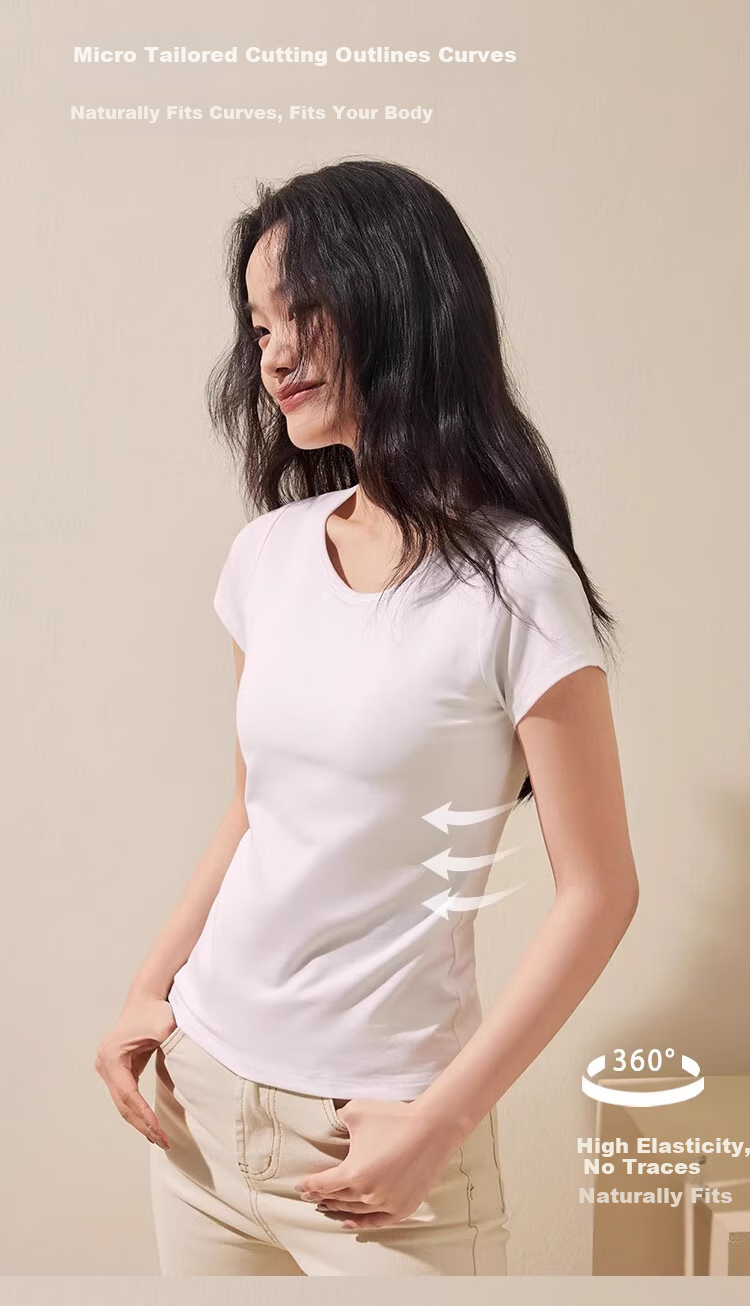 LangSha Women's T-Shirt, Spring And Summer Thin Style, Slimming Round Neck, Solid Color Cotton Base Layer, Versatile Breathable Women's Casual Short Sleeve 9