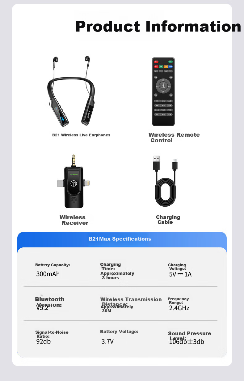 Haomuren Wireless Headphone Sound Card Microphone Live Streaming All-In Device Set, TikTok Host Specialized Singing Karaoke Microphone, Neckband Bluetooth Earphones for Mobile Phones 10