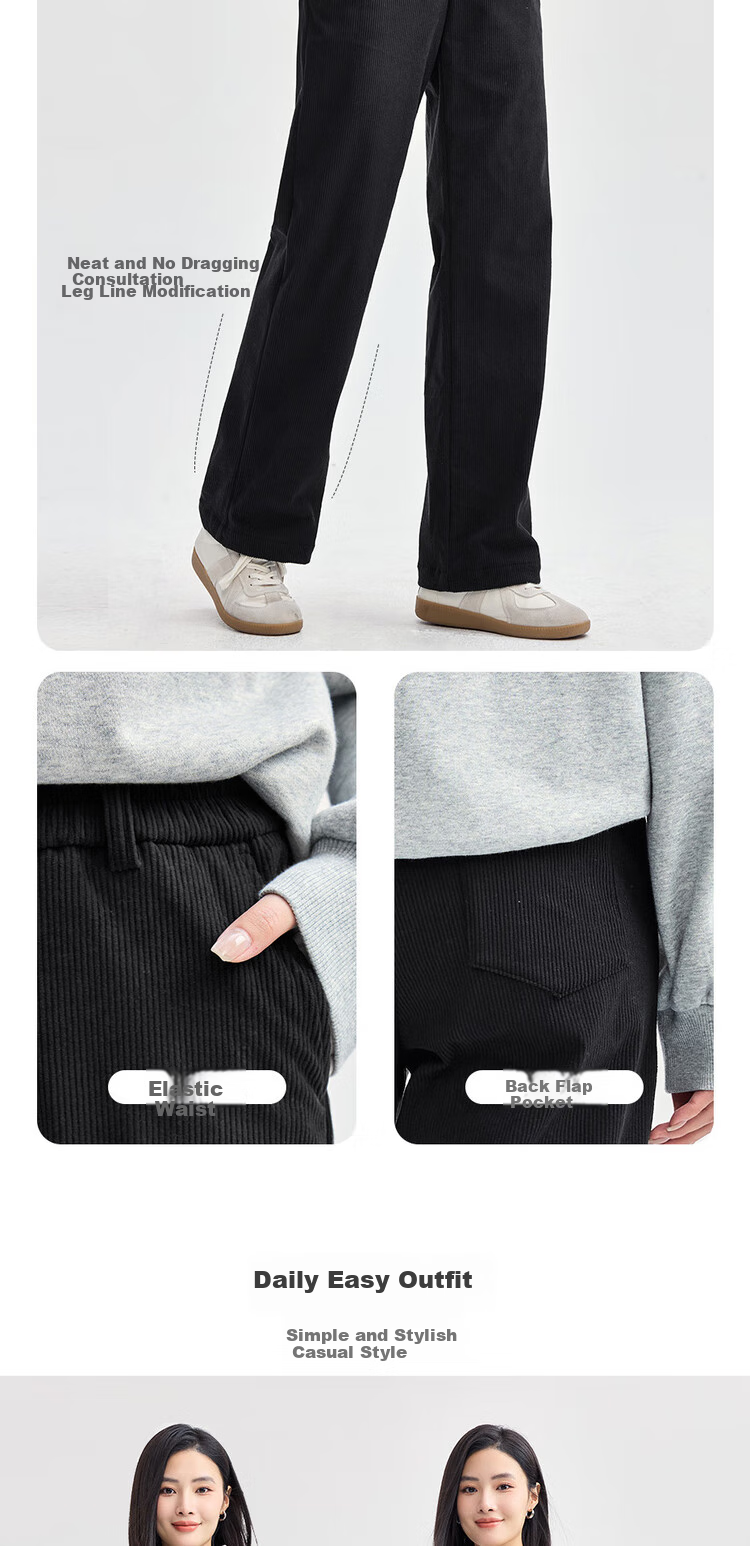 Giordano Women's Corduroy Pants with Brushed Fleece Lining, Retro Style Elastic Waist Casual Trousers for Women 05414670 5