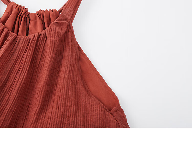 Dme [Heavy Workmanship Layered Spaghetti Strap Dress], Summer Vacation Style, Retro Brick Red, Elegant Cake Skirt 36