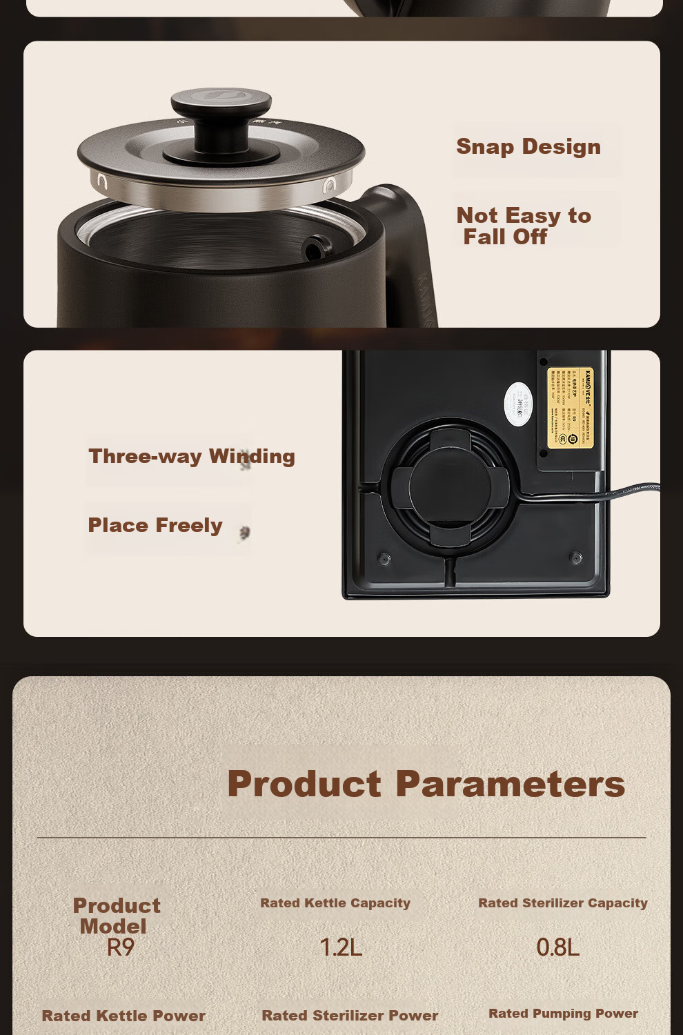KAMJOVE Electric Automatic Water Boiling Kettle Dual Kettle Constant Temperature Tea Set Tea Table Integrated Brewing Kettle V88A 18