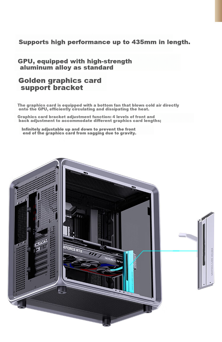 JONSBO BO400 ATX Aluminum Seaside Case (E-Sports Gaming, 360mm Water Cooling, 5V ARGB Lighting Effects, 10 Fan Positions, Aluminum Alloy GPU Bracket, ATX Power Supply Position) 9