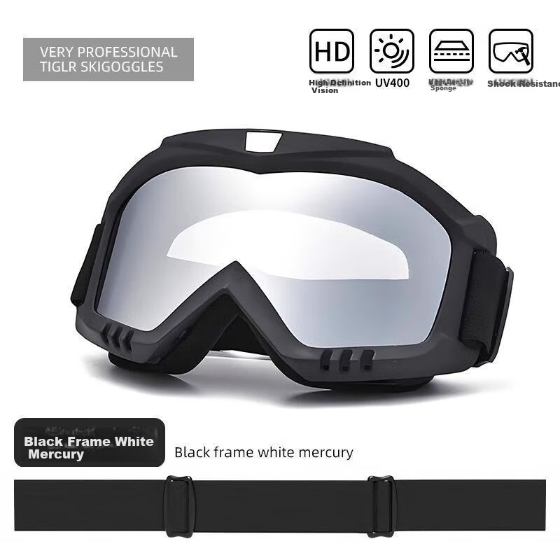 HB Ski Goggles X400-Black Frame with Colored Lenses, Protective Eyewear for Adult Men And Women, Back-To Ski Glasses