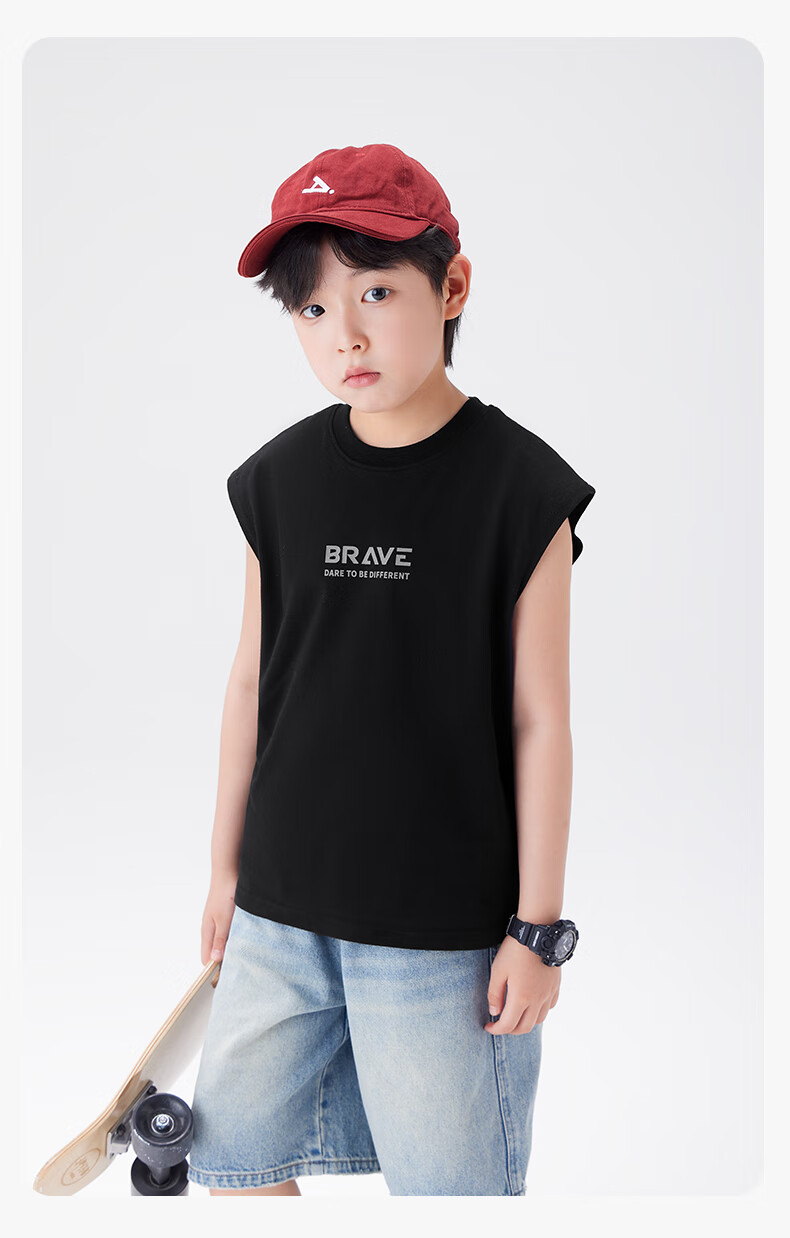 Zuo Xi Boys' Pure Cotton Vest Children's Summer T-Shirt 2026 New Boys' Sleeveless Top Base Shirt Black 130 18