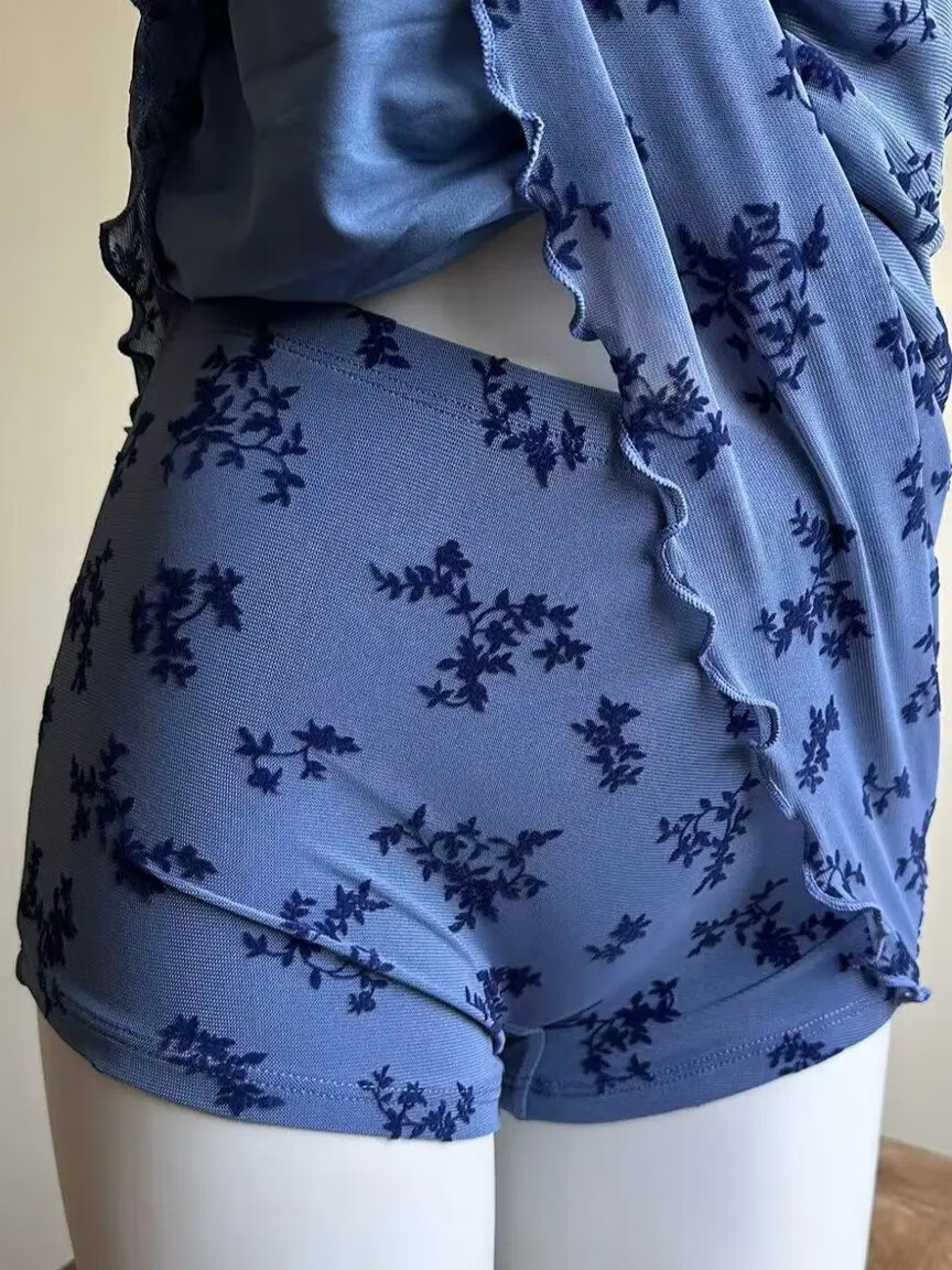 OMOM Floral Print Two-Piece Skirted Slimming Plus Size Swimwear Blue L 8