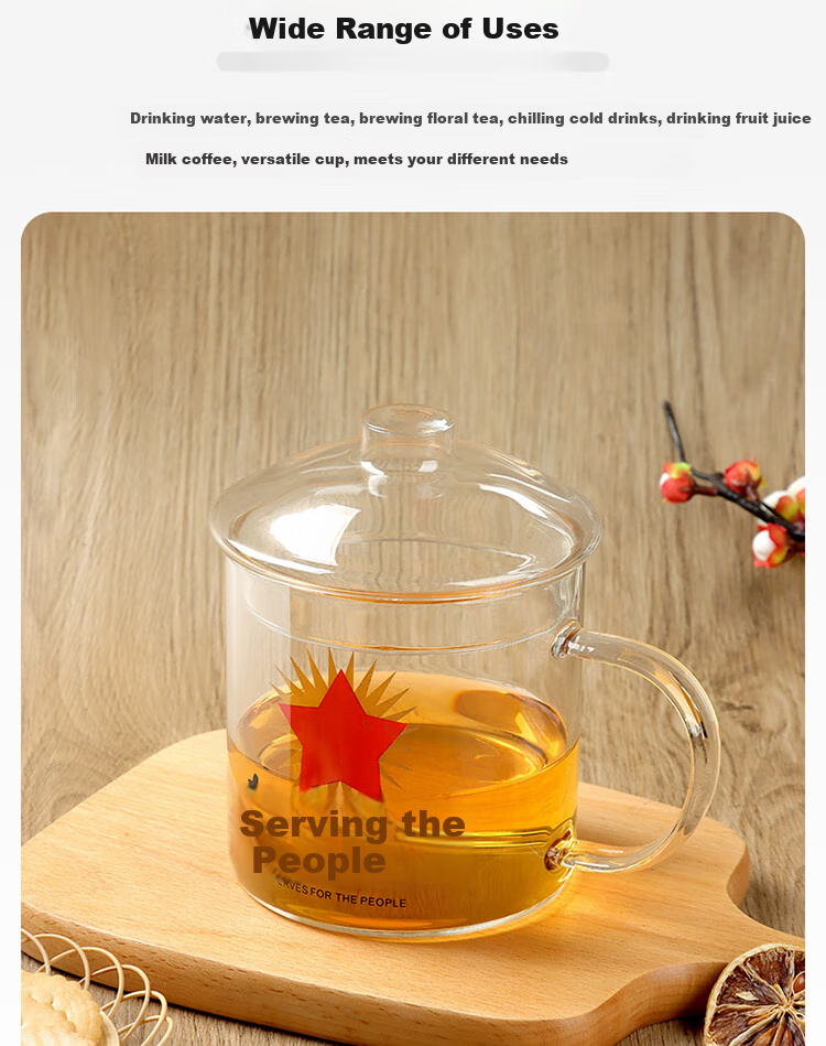 BJ High Borosilicate Glass Cup with Straw, Large Capacity Office Tea Infuser Mug, Heat-Resistant Children's Water Bottle, 1000ml 16