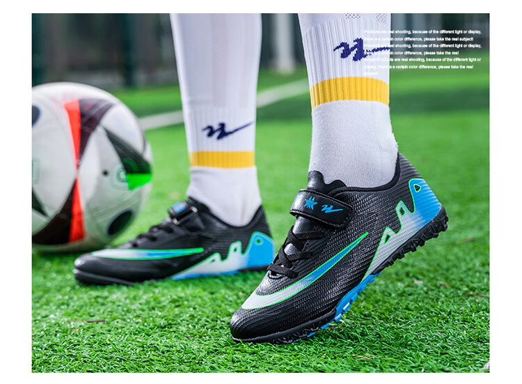 Shuangxing Children's Soccer Shoes for Boys And Girls, Big Kids' Molded Studs TF Artificial Grass Training Shoes, Student And Youth Slip-On Sneakers 12