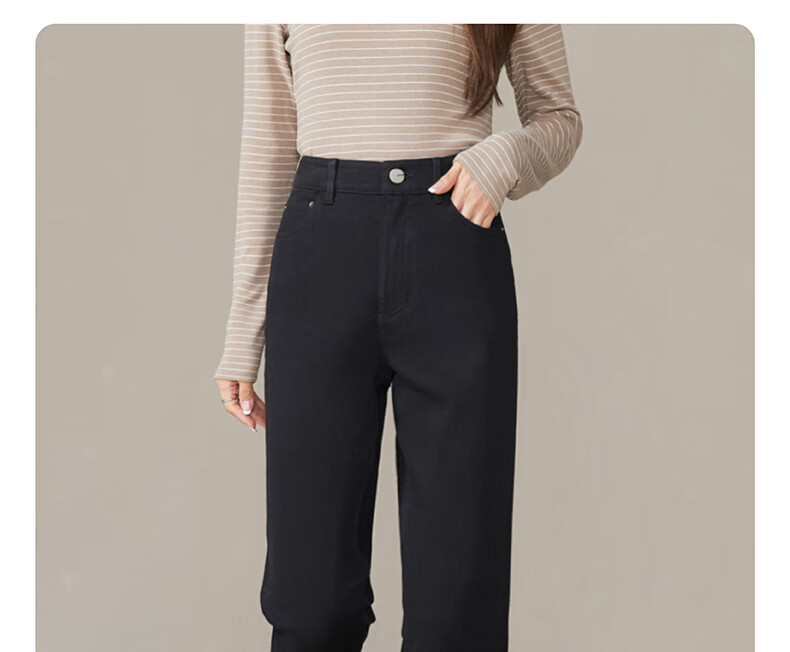 ESE-Y Spring 2025 New Slim-Fit Straight-Leg Pants, Dark Blue Denim Jeans for Women, Black, Size 26 24