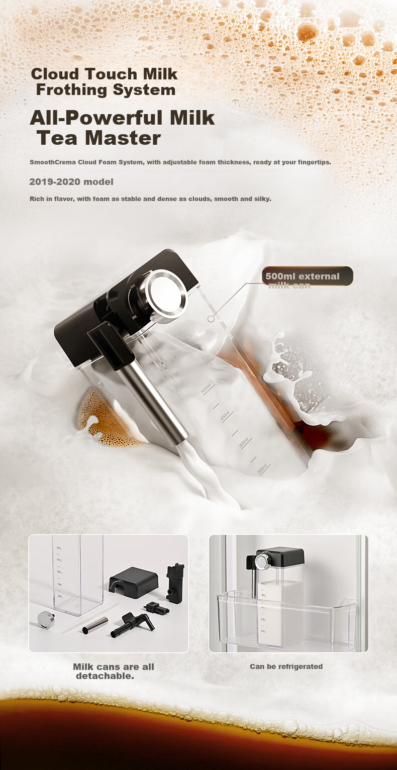 Casarte Casarte Gold Cup Pro Italian Fully Automatic Coffee Machine for Home/office, 19bar Pump Pressure Grinding All-In Machine, AI Intelligent Extraction, Automatic Milk Frother, Bean Grinder with Touch Control EQ301E 9