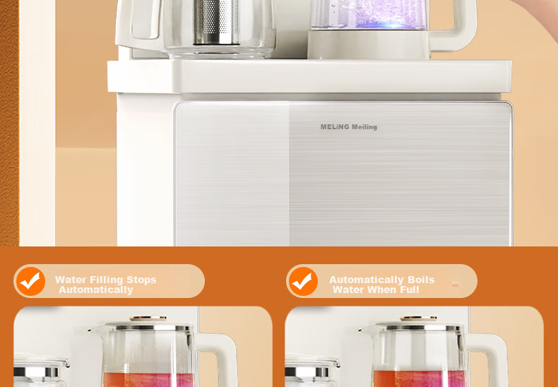 MeiLing Smart Voice Tea Bar Machine for Home Use with Touch Control Color Screen, Office Standing Water Dispenser with Anti-Overflow Electric Kettle, Large Bottom Water Tank MY-M611 Small Fountain 2.0 7