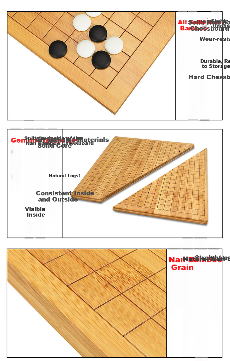 Yusheng Go And Gomoku Natural Nanmu Bamboo Chess Board, Solid Wood Go Container, Single-Sided New Cloud-Style Go Set for Home Use, Gift for Elders 2