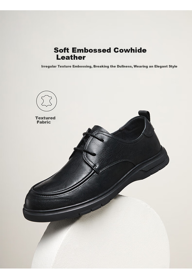 CAMEL Brand Men's Leather Shoes, Soft-Soled Cowhide Breathable Business Casual Lace-Up Men's Shoes, P15S005003, Black, Size 41 4