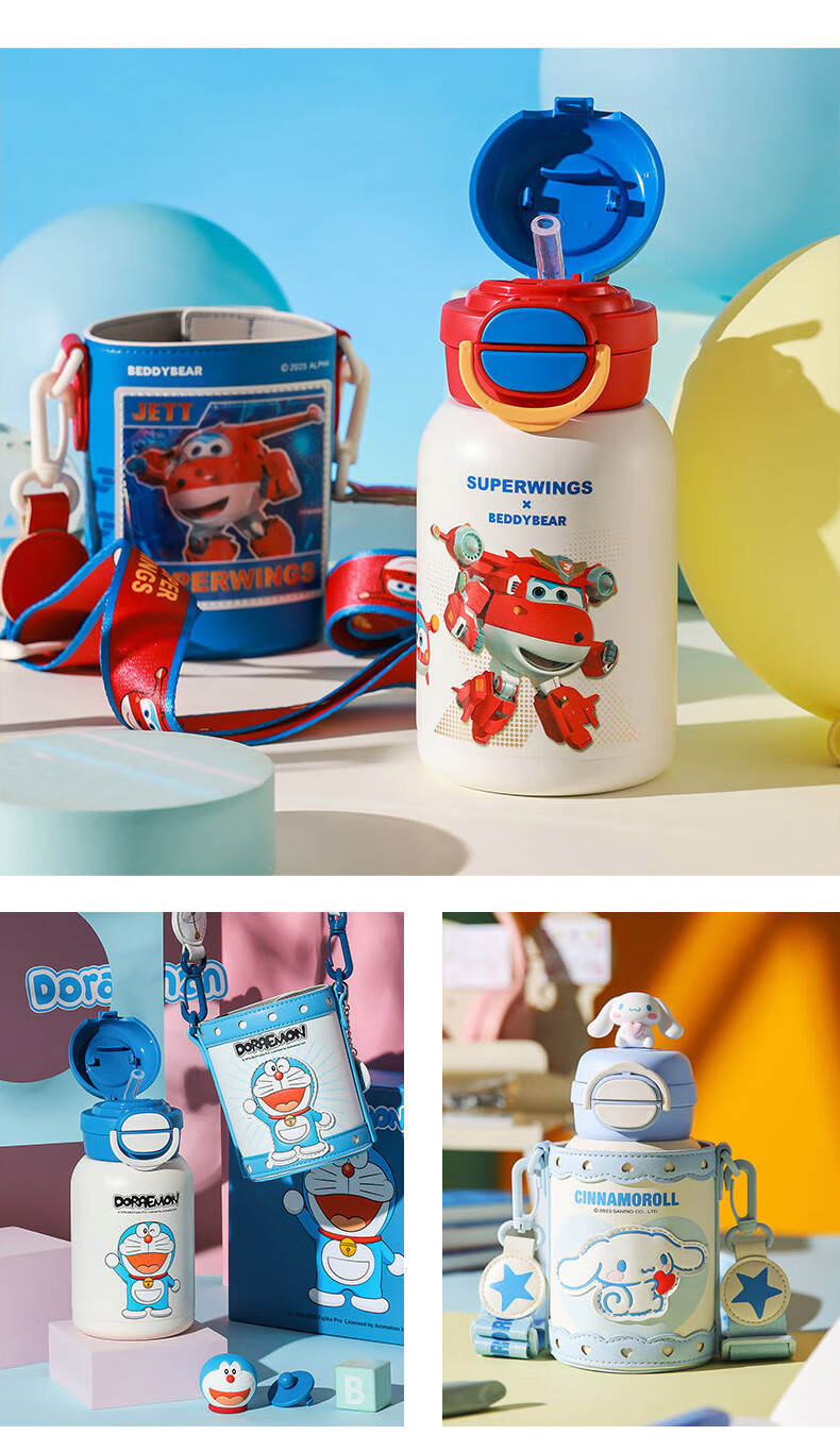 BEDDYBEAR Open-Mouth Smiling Double-Lid Children's Insulated Cup with Straw, 316 Stainless Steel Large Capacity Thermos Flask, 600ML Ledi 5