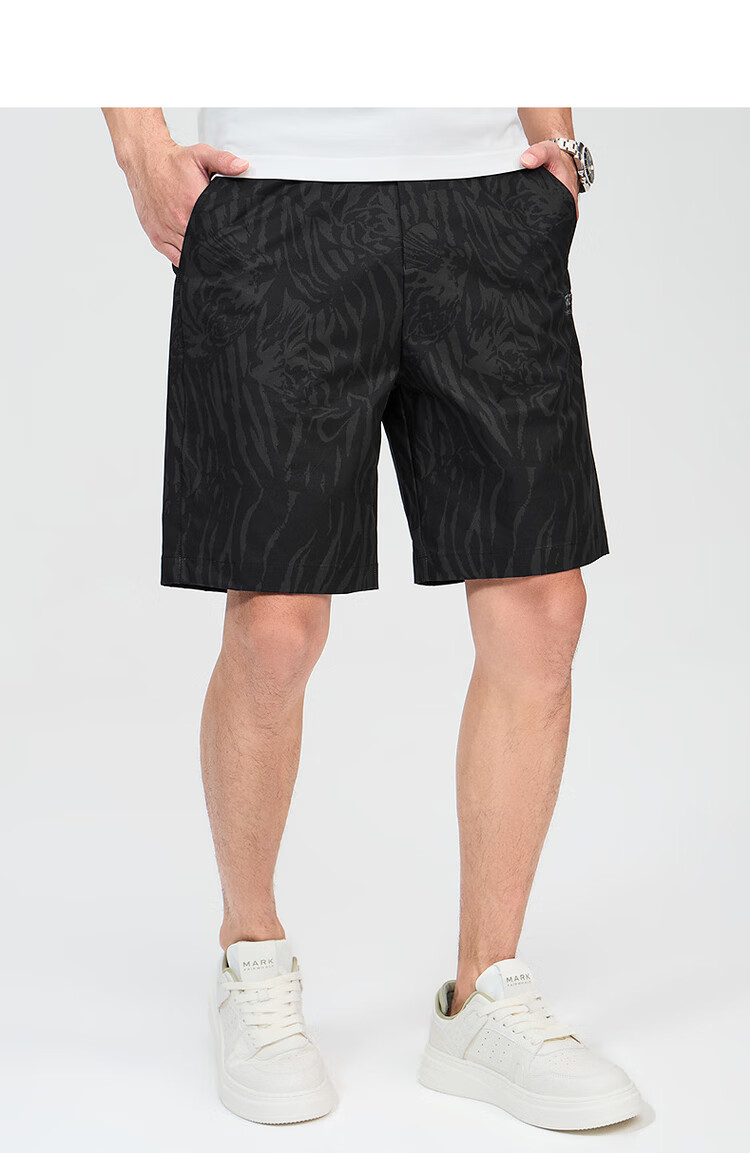 DANCING WOLVES [Tiger Pattern All Over] Summer Trendy Versatile Loose Men's Casual Shorts, 001 Black, Size 35 8