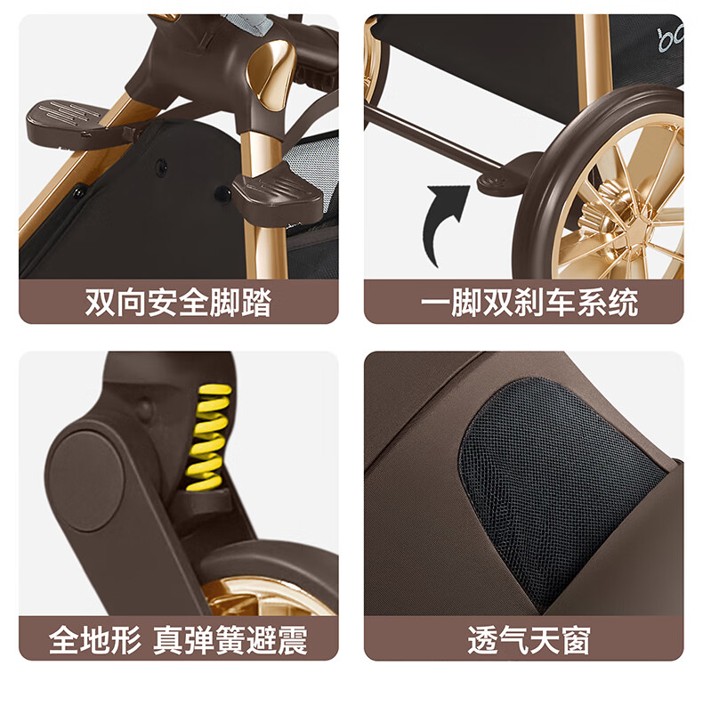 BabyGood V16MAX Yunqi Sand Stroller Large Wheel High Landscape One-Click Folding Sit and Recline Baby Stroller 32