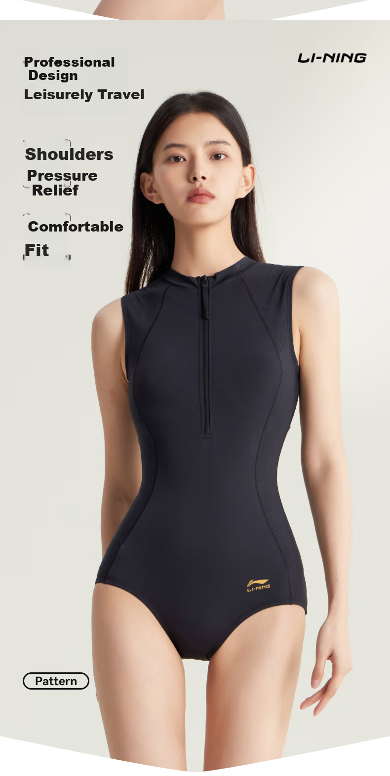 Li-Ning Women's One-Piece Swimsuit, Professional Training Triangle Swimwear, Quick-Drying, Sun-Protective, Competitive Swimming Gear, 0953 White XL 3