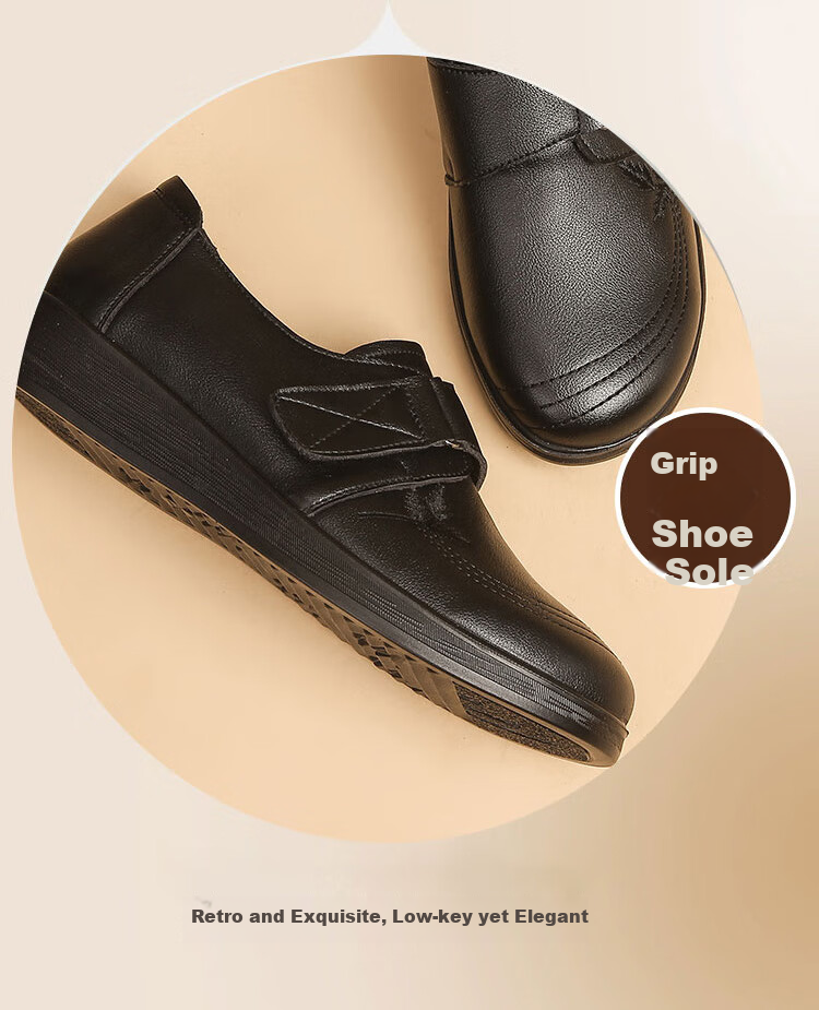 EGCHI Mom Shoes, Casual Top-Grain Leather Soft-Soled Flats, Non-Slip Flat Walking Leather Shoes, H2168, Black, Size 39 5