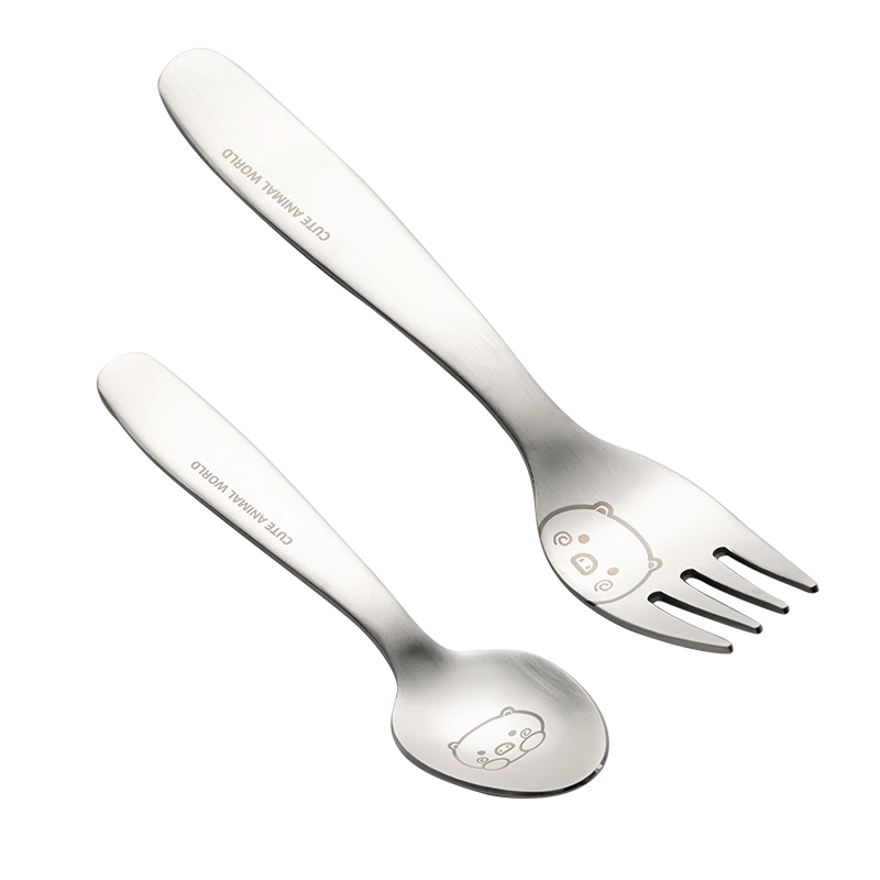 Onlycook Antibacterial Children's Feeding Fork and Spoon Food Grade 316 Stainless Steel Baby Tableware Small Spoon and Pig Fork