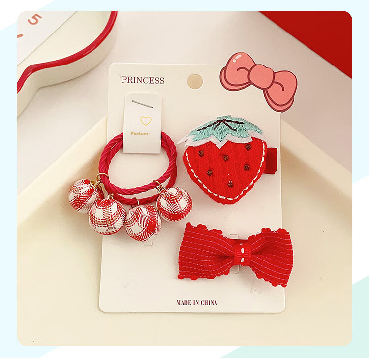 CHIMERA Red 2-Piece Children's Bow Hair Ties, Scrunchies, Ponytail Holders, Hair Bands, Hair Accessories for Girls, New Year Gift 26