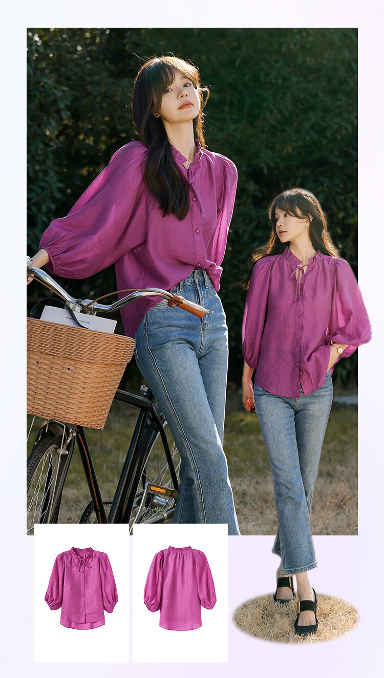 Mt [Candied Yangmei] Summer Elegant Small V-Neck Korean Style Ruffle Mid-Sleeve Blouse 8