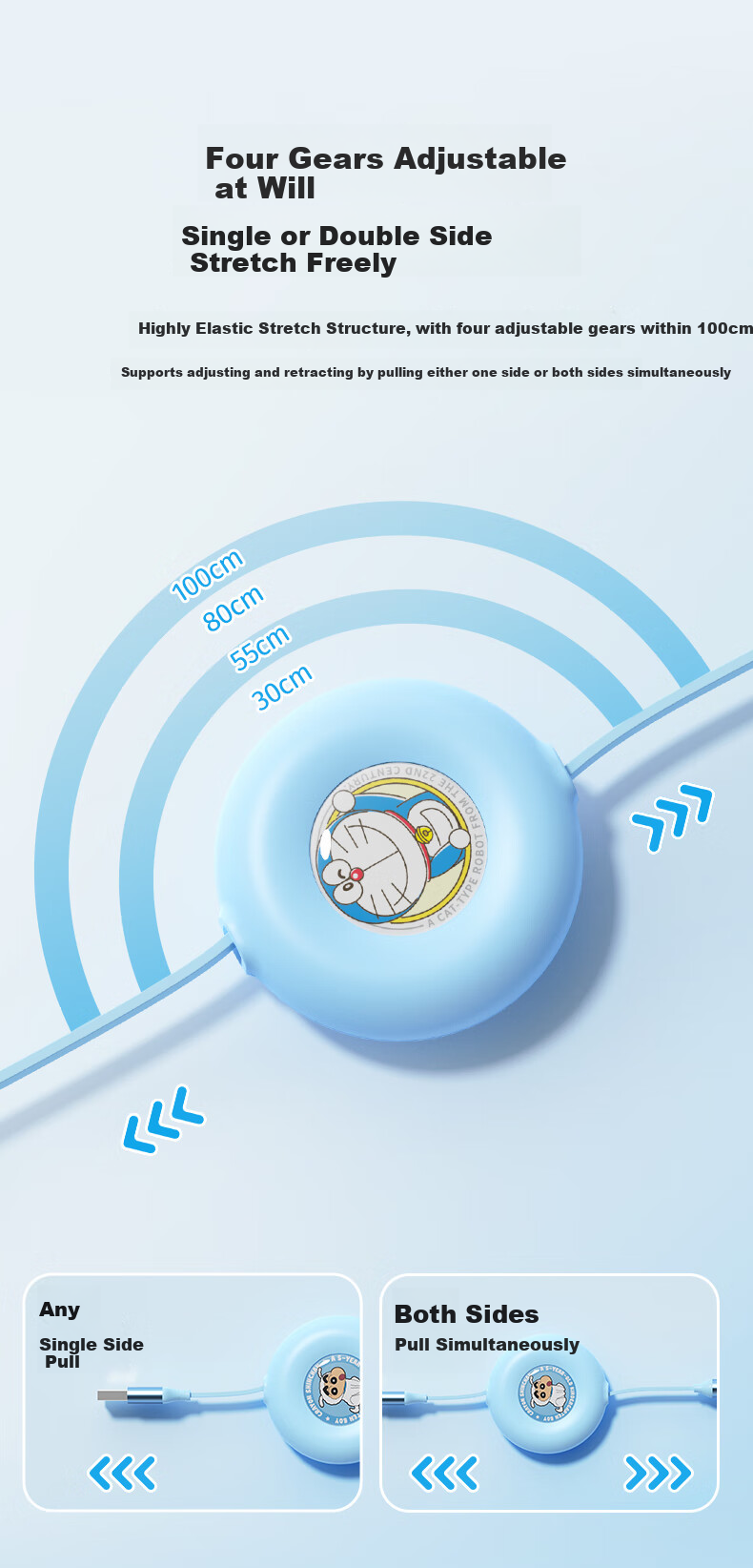 ROCK Doraemon Data Cable, Three-In Charging Cord, One-To Retractable Fast Charging, 3.5A Car Charger for IPhone, Apple 18 Pro Max/17/16, Huawei, Android Phones 8