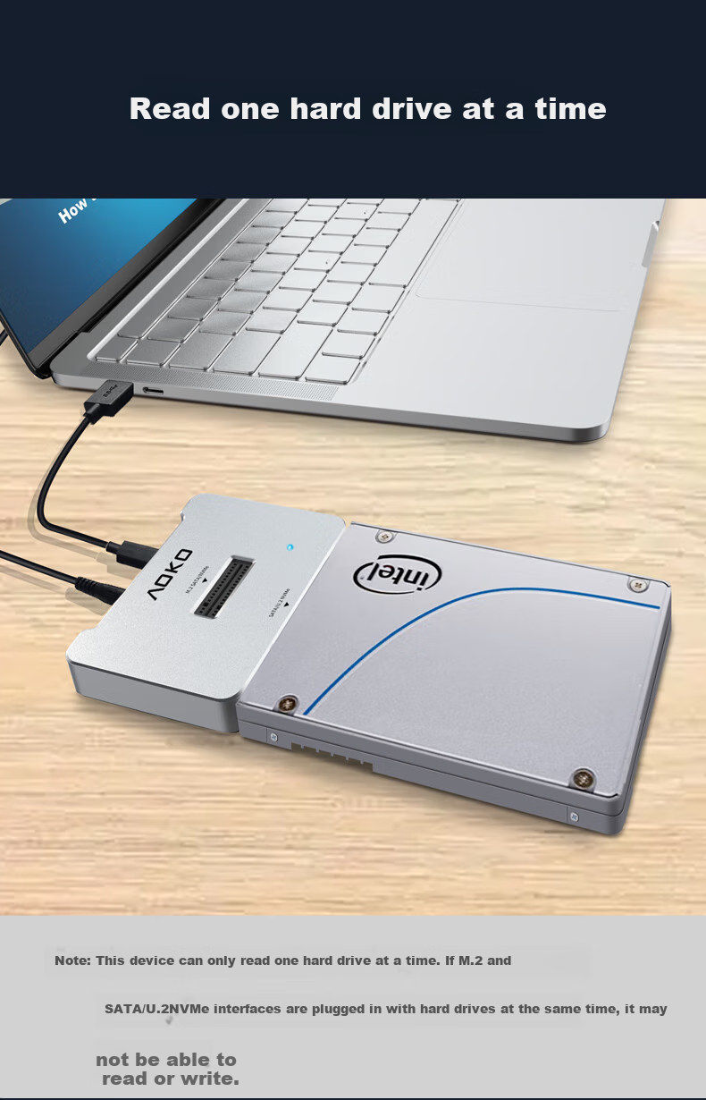 AOKO U.2/U.3/SATA/M.2 Hard Drive Dock, U.2 SSD Enclosure, NVME External Case, U2 to USB Converter, 2.5/3.5-Inch SATA Hard Drive Reader Adapter AU10SL 3