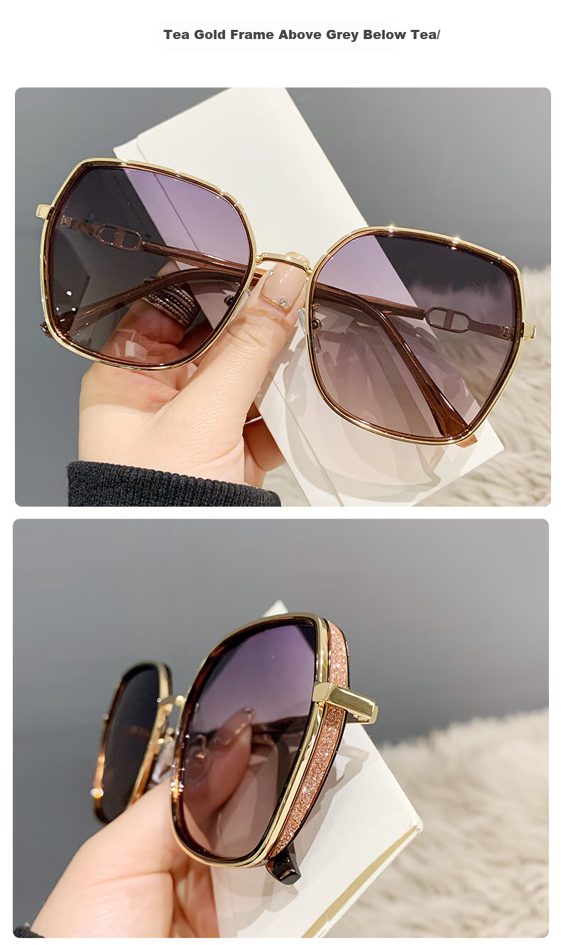 Angelamiao Women's Fashion Street Photography Trendy Starry Glitter Polarized Sunglasses, Sun Protection Outdoor Travel Glasses, Gold Frame 11