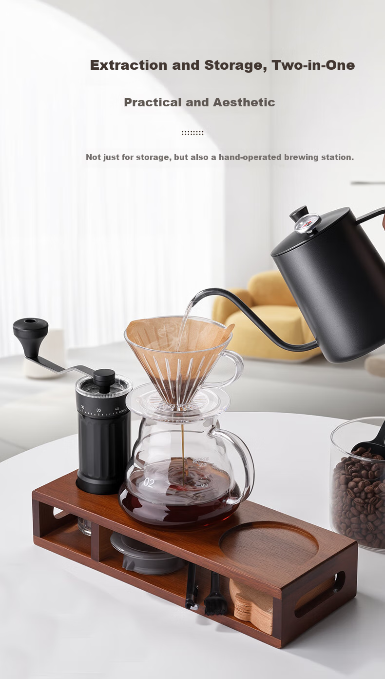 CLITON Pour-Over Coffee Maker Set with Hand Grinder, Manual Coffee Mill, Pour-Over Kettle, Filter Cup, Wooden Stand, 9-Piece Set 5