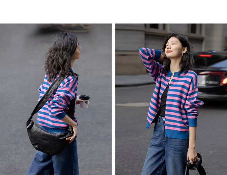 Dme [American Retro Style] Spring Heart-Shaped High Street Striped Cardigan, Comfortable Slimming Knitted Sweater, Women's Top 6