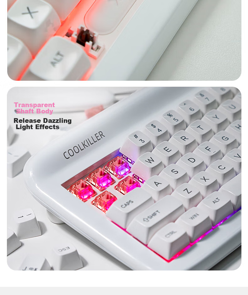 CoolKiller VIVID67 Custom Mechanical Keyboard, Aluminum Block, Wireless Bluetooth Tri-Mode Gaming Keyboard, Gift for Girlfriend, Candy Pink 14