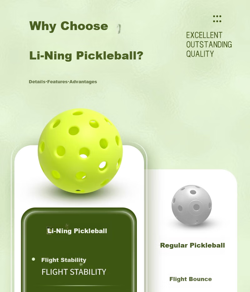 Li-Ning PZ40 Professional Outdoor Injection Molded Pickleball, 40 Holes, Green Color, for Competition Use 3