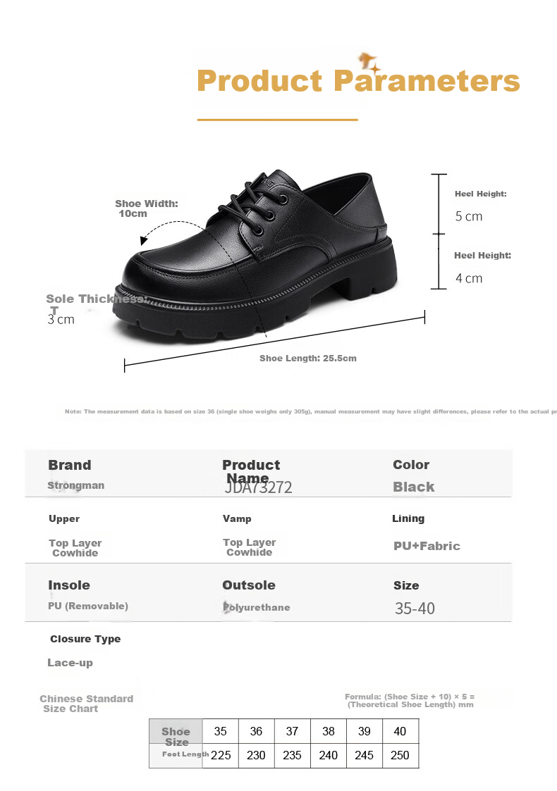 Qiangren Women's Shoes, Top-Grain Leather, Breathable Thick-Soled Flats, Comfortable Wide-Fit Leather Shoes, Loafers, JDA73272, Black, Size 37 8