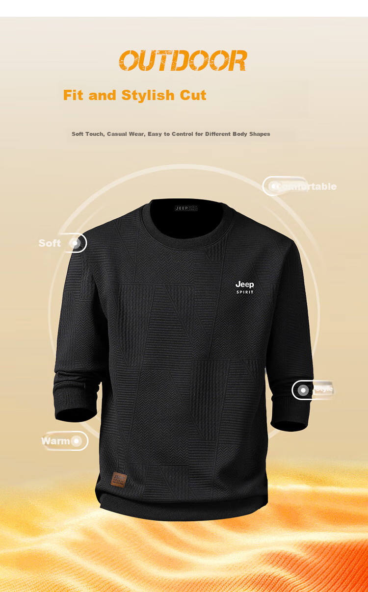JEEP SPIRIT Men's Sweatshirt, Spring Men's Jacket, Long-Sleeve T-Shirt, Casual Menswear, Black, M 2