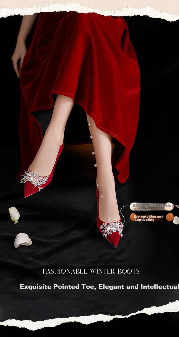 Josiny Red Wedding Shoes for Women, Spring 2026 New Season High Heels, Bridal Engagement Shoes, French Style Pumps, Xiuhe Wedding Dress Red, Size 36 3