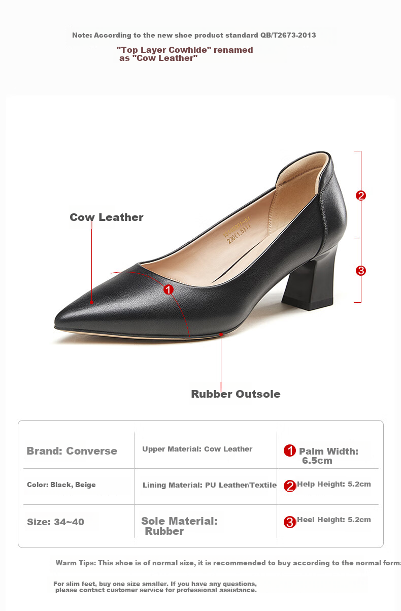Kangnai Comfortable Women's High Heels, Elegant Cowhide Shallow Mouth Chunky Heel Pumps, Professional Commuter Shoes for Women, Black, Size 37 13