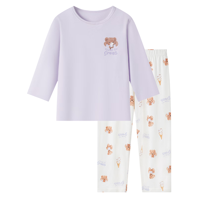 YING BO LUN Girls' Pajamas, Spring And Summer Thin Style, Children's Home Wear, Girls' Summer Air Conditioning Clothes, 20892 Light Pink, Size 160