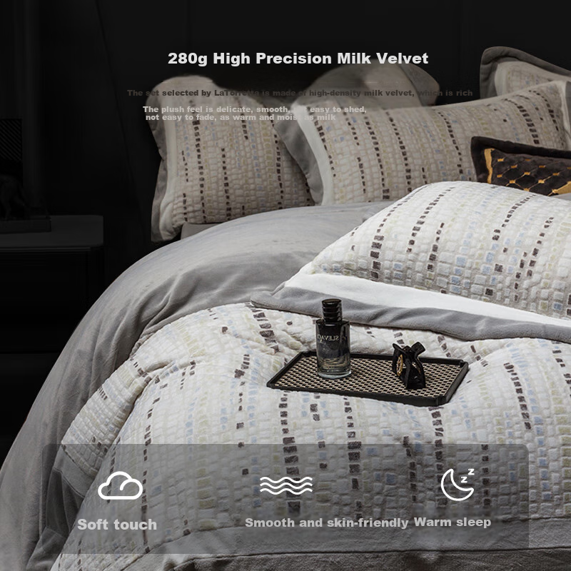 La Torretta High-Weight Milk Velvet Bedding Set, Winter Thickened Flannel Bedding, Duvet Cover And Bed Sheet, Extra Large
