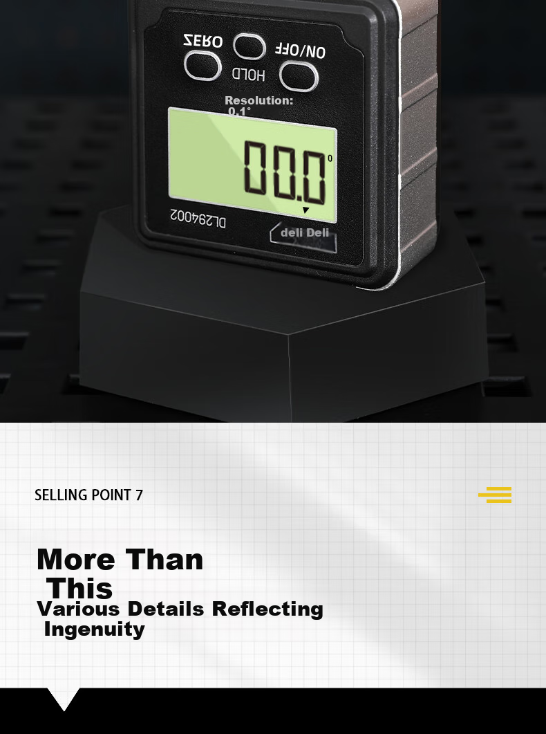 Deli Digital Inclinometer, High-Precision Level Ruler, Angle Measuring Instrument, Multifunctional Angle Ruler, Household Angle Gauge, Level 8