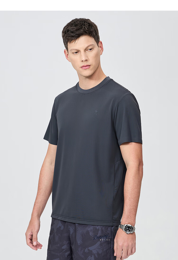DANCING WOLVES [Quick-Dry Elastic] Summer Lightweight Breathable Sports Men's Versatile Short-Sleeve T-Shirt, 015 Dark Gray, M (170) 3