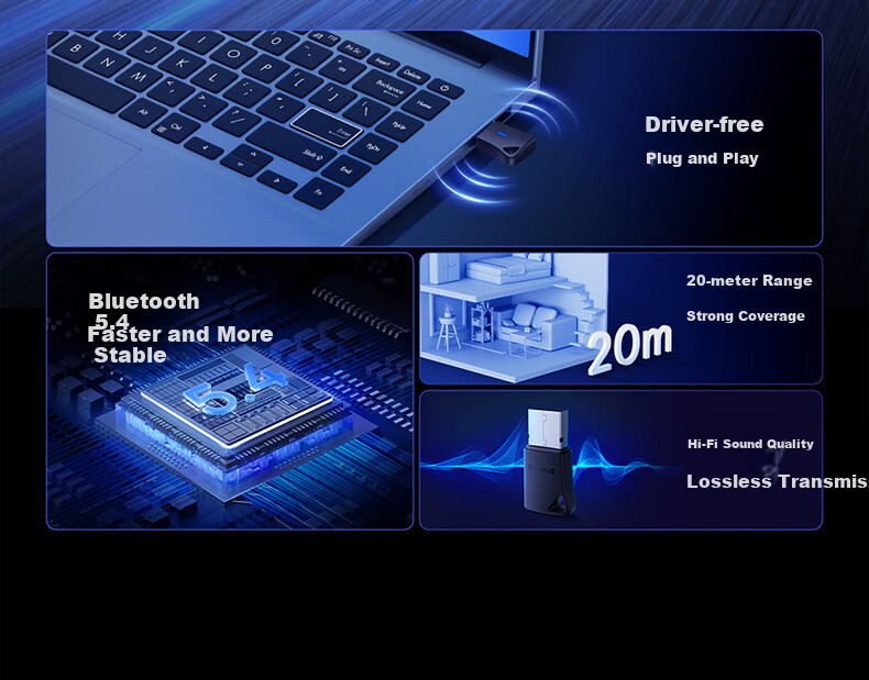 Baseus USB Bluetooth Adapter 5.4 Transmitter And Receiver for Universal Desktop Laptops, Connecting to Wireless Bluetooth Headphones, Speakers, Mouse, And Keyboard 2