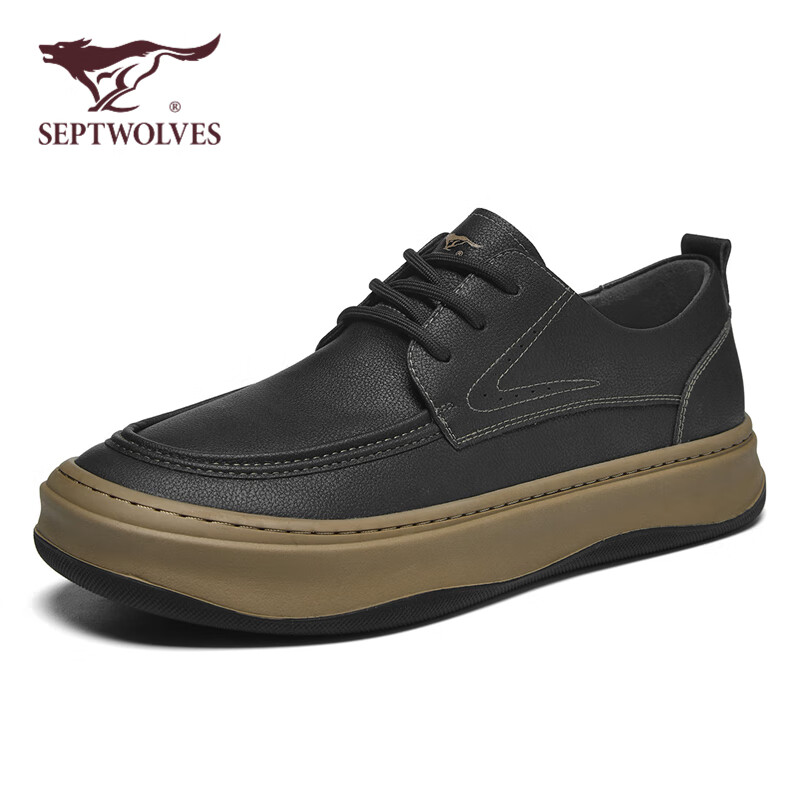 SEPTWOLVES Official Men's Shoes, Casual Work Leather Shoes, Soft-Soled Formal Shoes, Outdoor Casual Shoes W8343760691, Black, Size 40