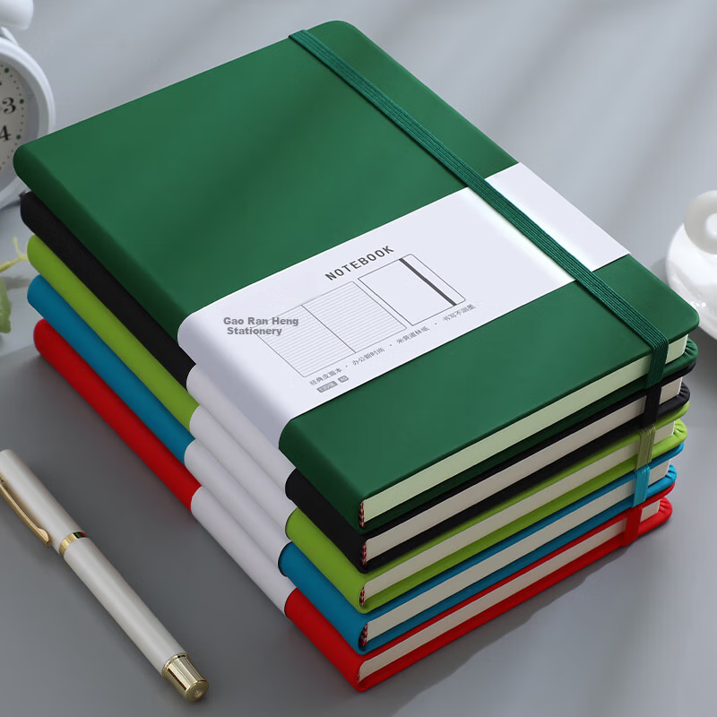 Jiaranheng Notebook, Aesthetic A5 Leather Cover, Thickened with Straps, Journal for College Students, Diary, Business Office Stationery, Meeting Record Book, Work Log, Customizable, Dark Gree