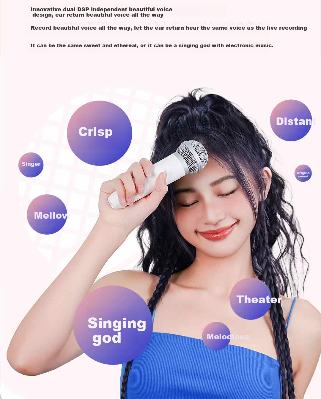 Chunmai Wireless Mobile Phone Microphone for Live Streaming Karaoke, Sound Card Recording Equipment, Pink Sweet Cone 7