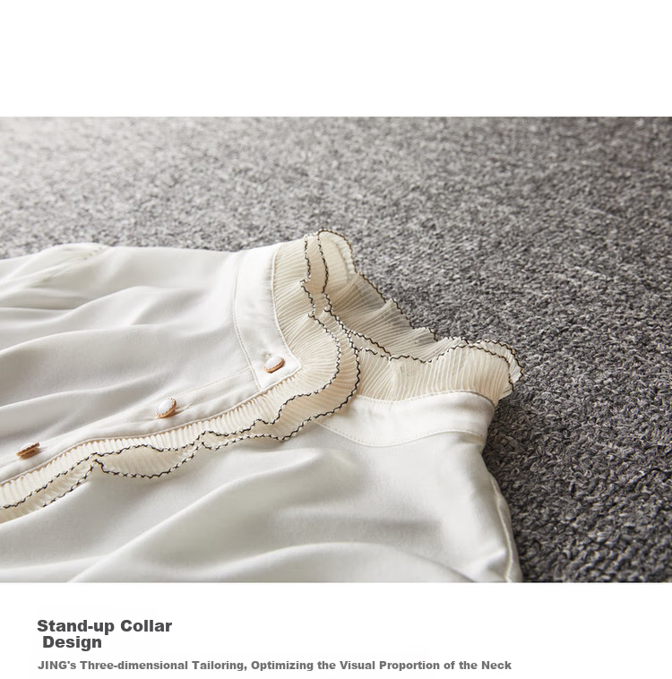 Dme [16 Mm Elastic Satin Mulberry Silk Blouse], Spring And Autumn Stand-Collar Puff Sleeve Women's Wear, Pure Silk Shirt for Wome 7