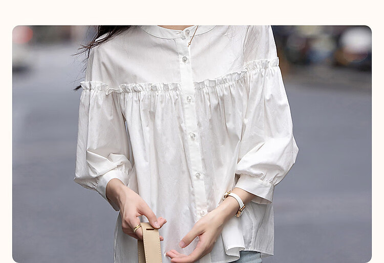 Dme [Gentle Trailer] Spring And Summer French Pure Cotton Pleated Wrinkled Shirt with Ruffle Collar And Puff Sleeves Women's Blouse Top 4
